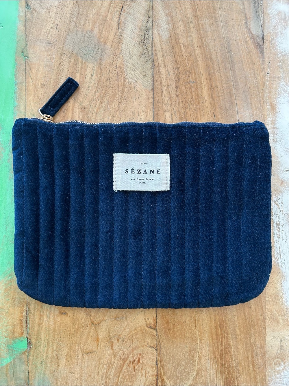Sézane Quilted Navy Corduroy Pouch